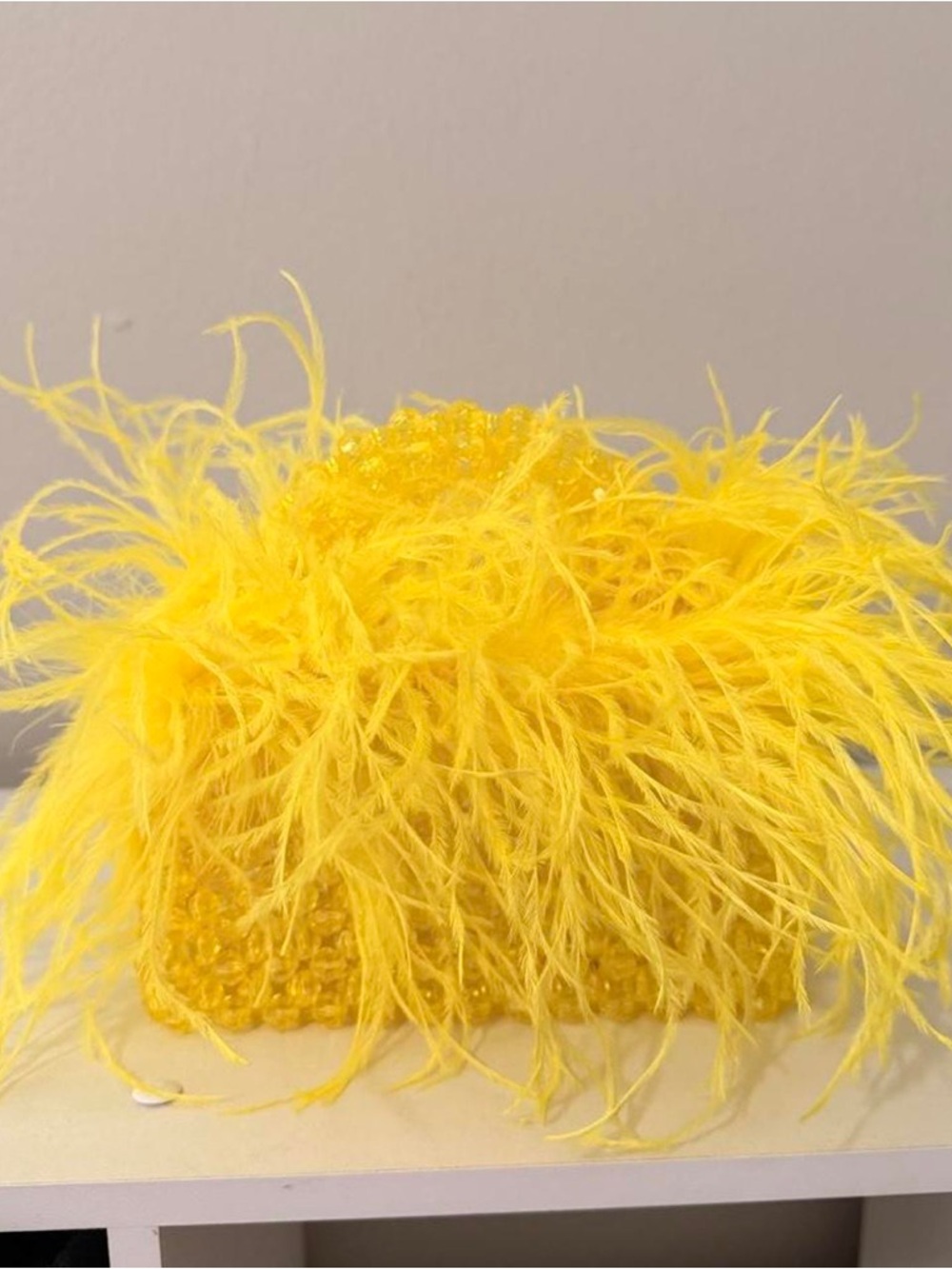 Yellow Ostrich Feather Acrylic Beaded Bag/ Clutch Evening